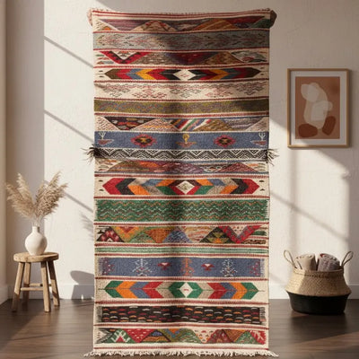 Moroccan Runner Rug - Handwoven Wool - 30 x 61 in