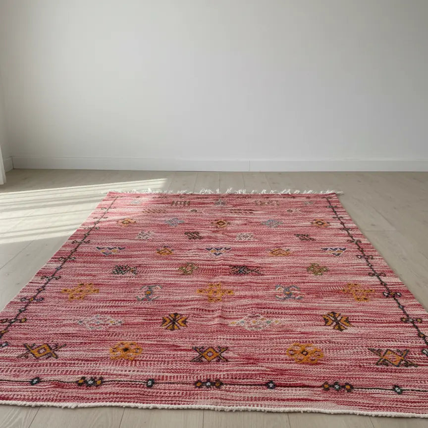 Moroccan Red Rug – Handwoven Gradient Design