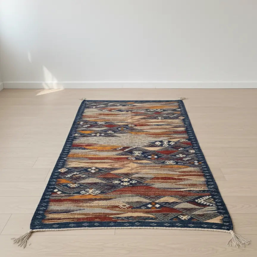 Blue Kilim Moroccan Rug – Handwoven “Picasso” Design