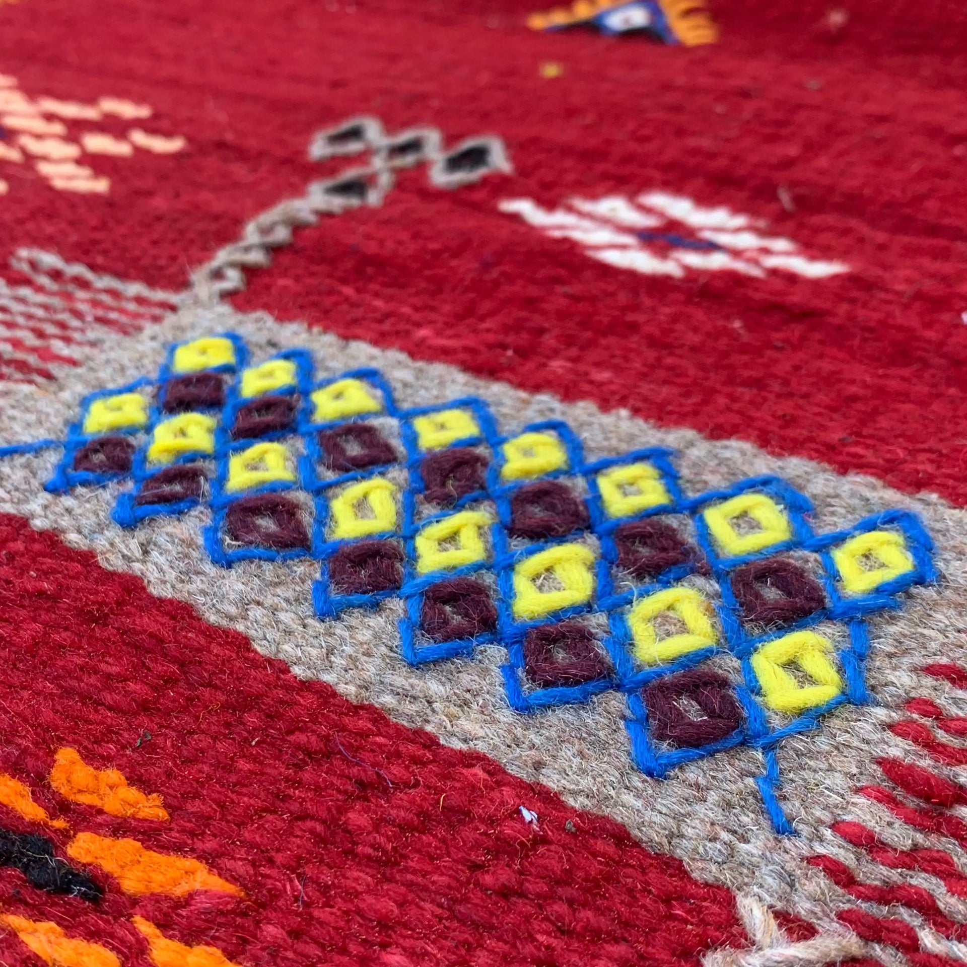 Small Red Flatweave Rug with Colorful Symbolic Motifs — 3’9” × 2’3” (104 × 67 cm) TazRugs