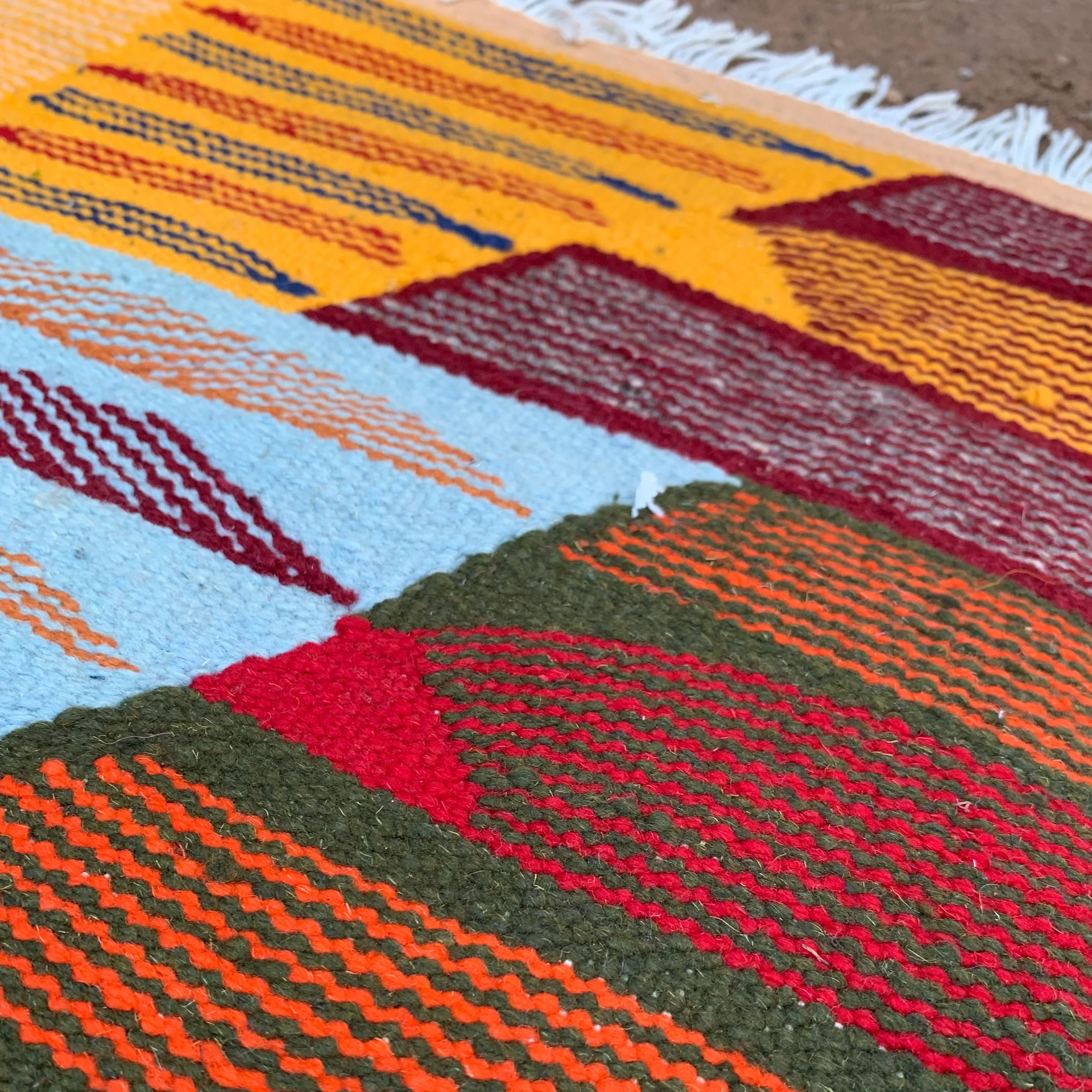 Close-up of a Small Kilim Moroccan Rug