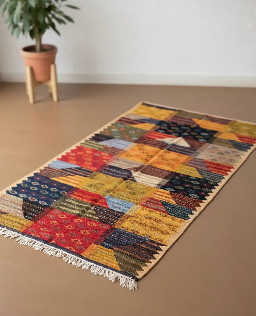 Multicolor Kilim Moroccan Rug – Handwoven Artisan Wool Piece