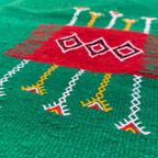 Close-up of a green kilim rug moroccan wool 