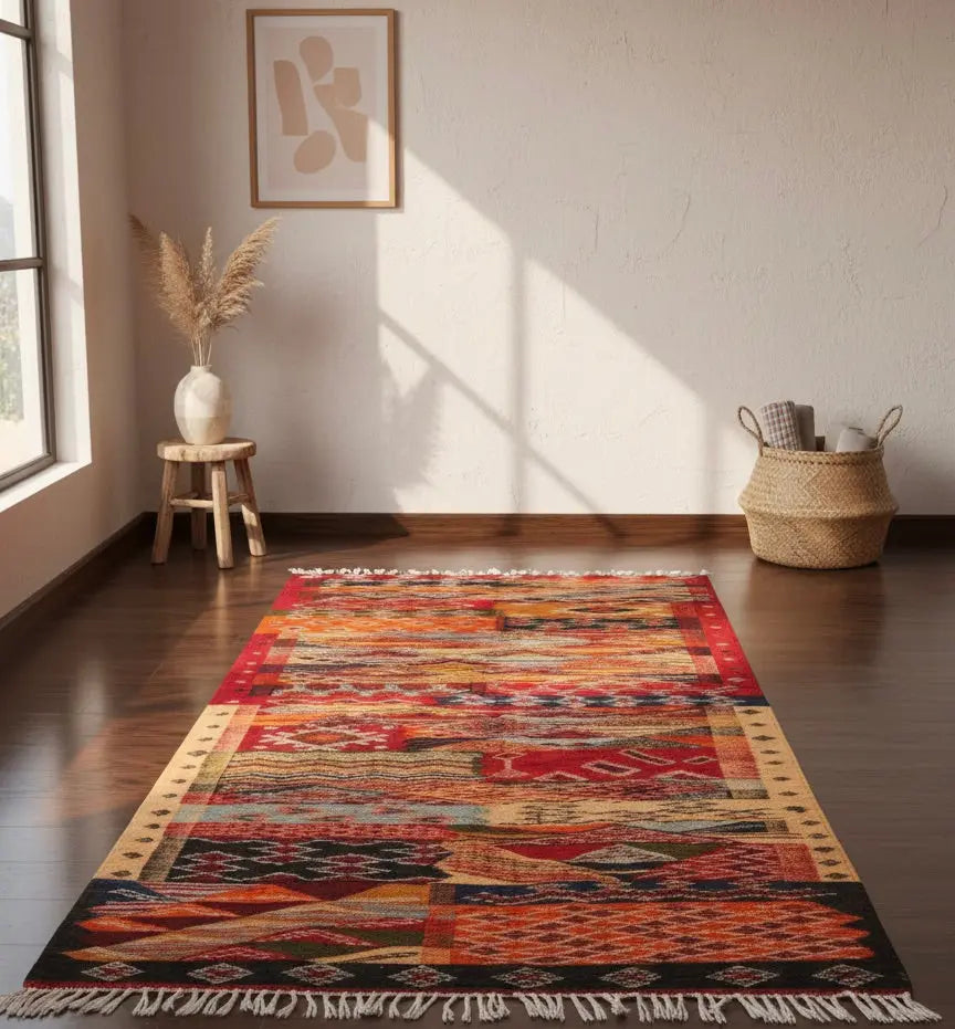 Moroccan Kilim Rug – Red Picasso, Handwoven & Reversible