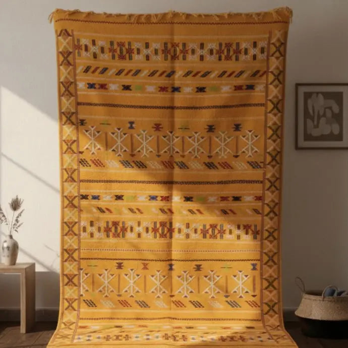 Yellow Moroccan Rug – Handwoven Artisan Wool Piece