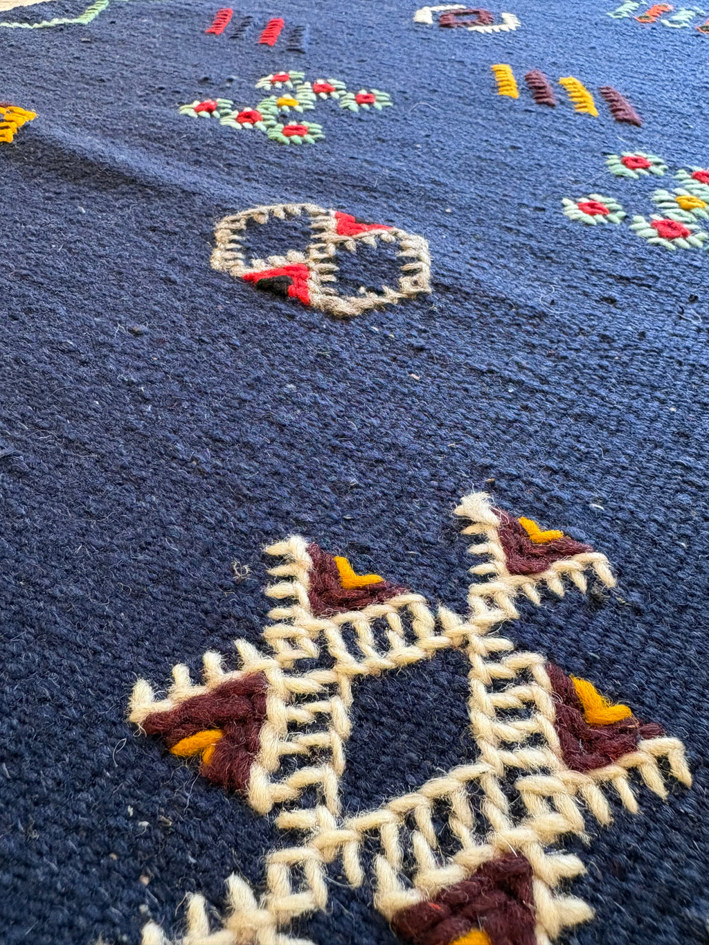 Traditional Moroccan Kilim Berber runner rug woven by the Iznaguen Women's Cooperative