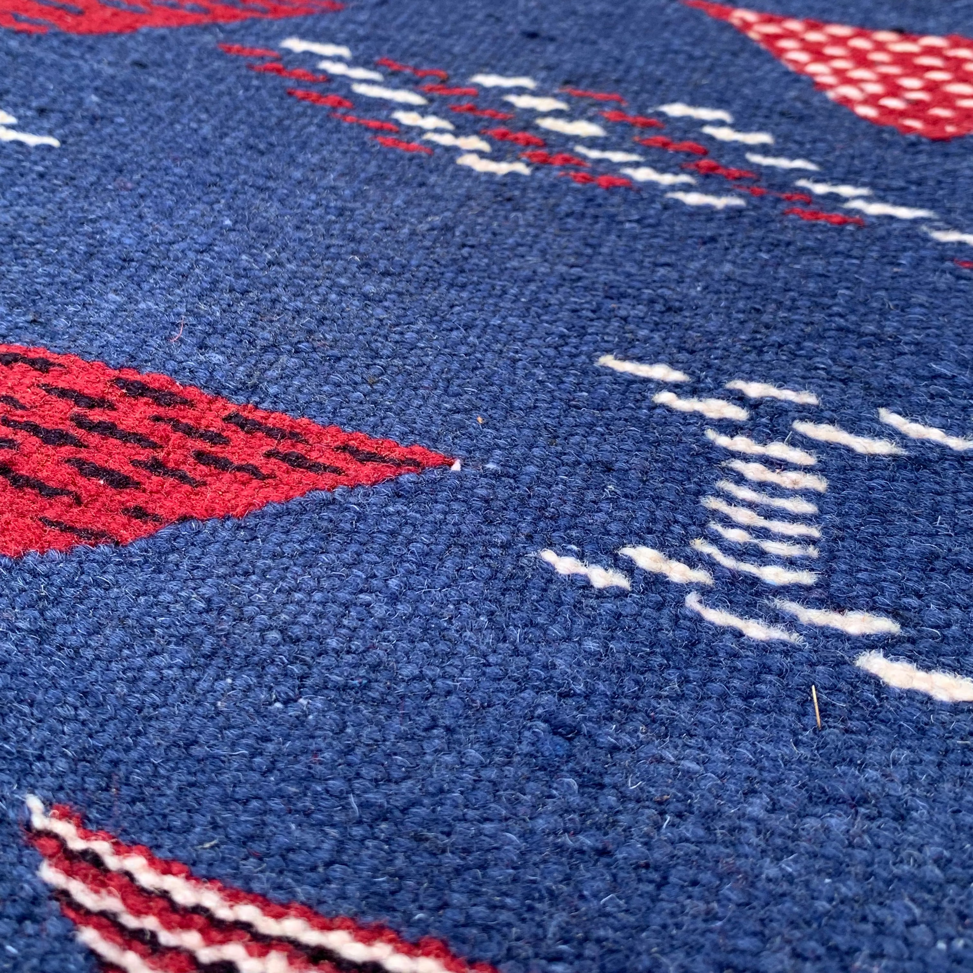 Close-up of Navy Blue Kilim Rug