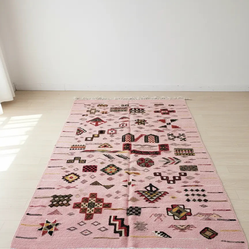 Pink Moroccan Rug handwoven in Taznakht Morocco