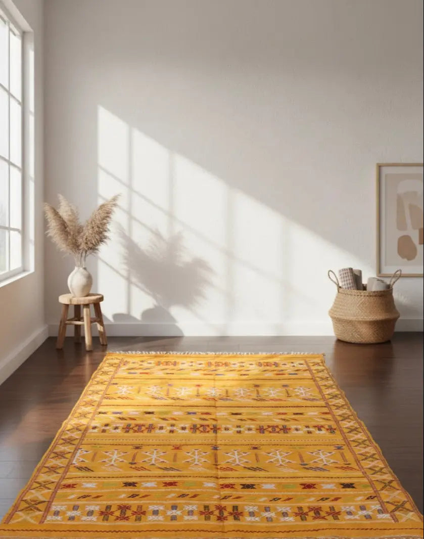 Yellow Moroccan Rug – Handwoven Artisan Wool Piece