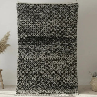 Black Moroccan Rug - Handwoven Wool - 63 x 98 in