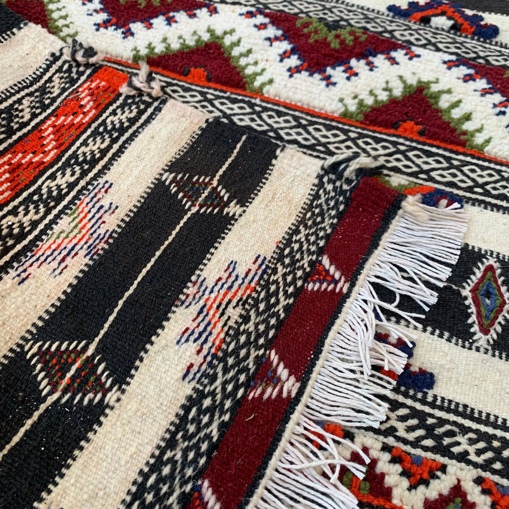 Small Black and White Moroccan Rug 