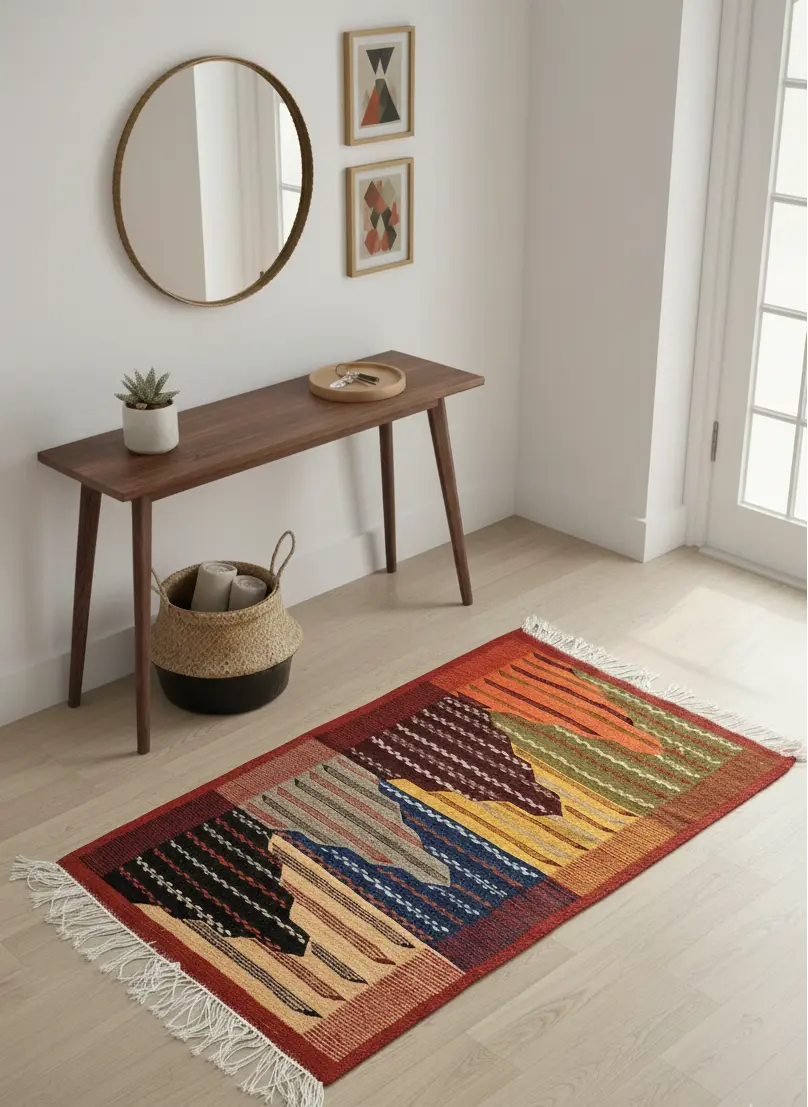 Small Multicolored Flatwoven Rug – 96×62 cm (37.8×24.4 in) TazRugs