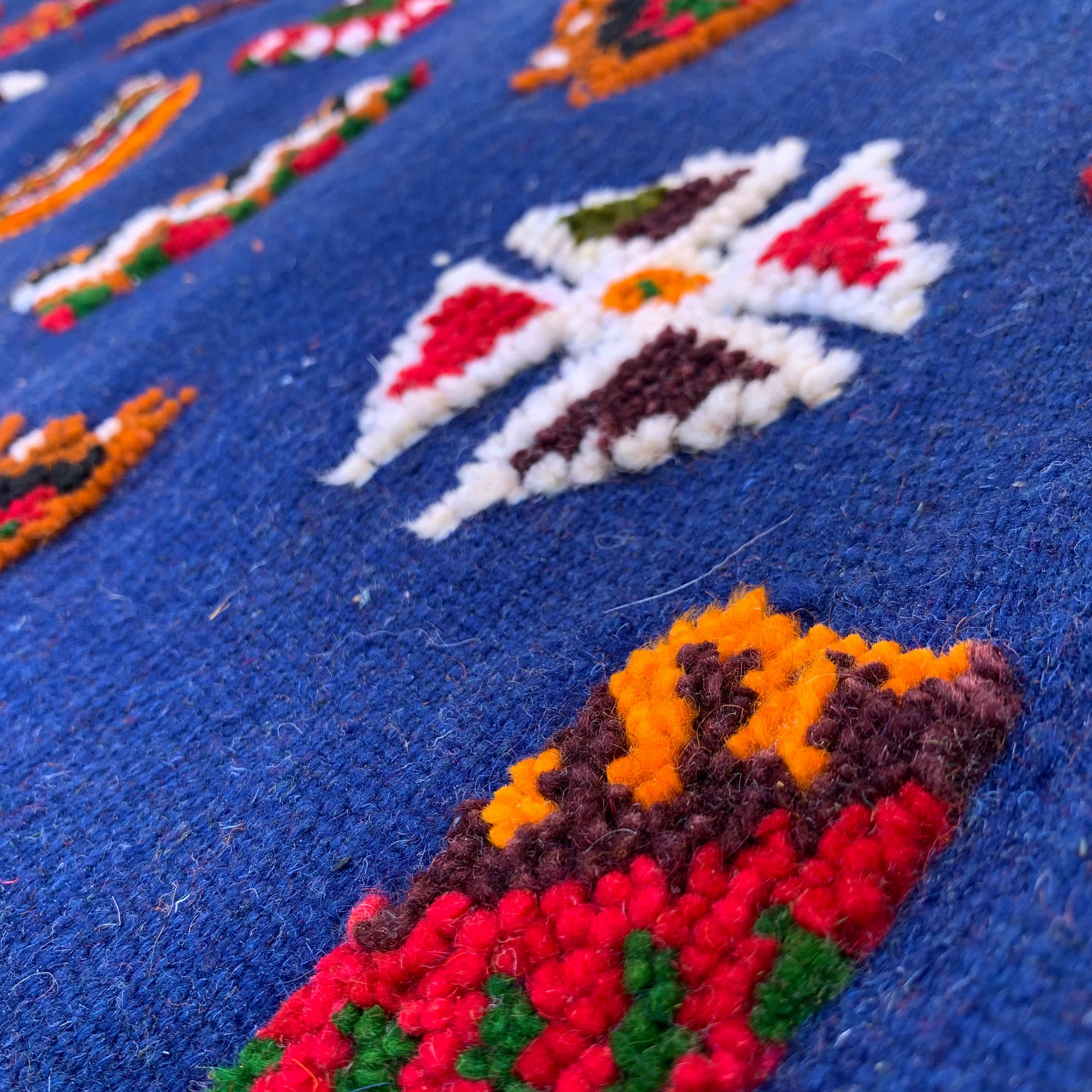 Close-up of a Navy Blue moroccan runner rug 