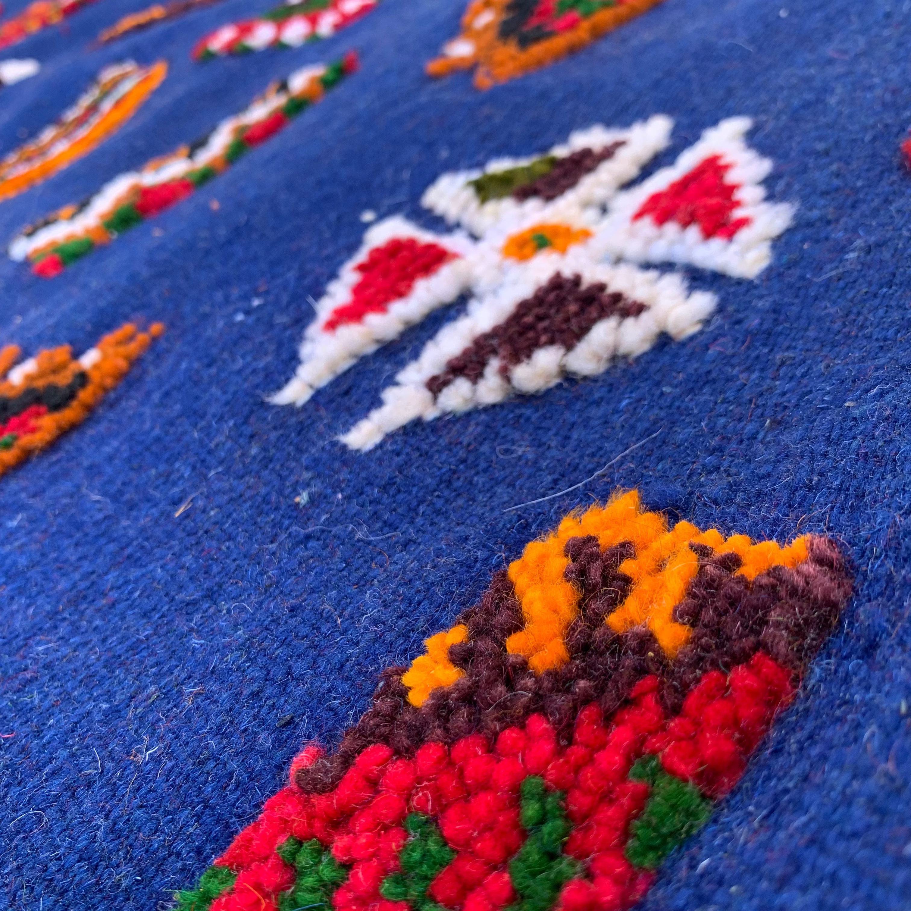 Close-up of a Navy Blue moroccan runner rug 
