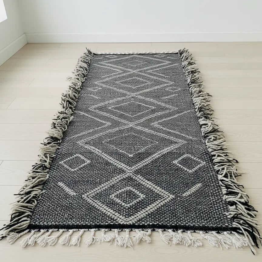  Black & White Moroccan Runner Rug