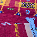 Small Red Flatweave Rug with Colorful Symbolic Motifs — 3’9” × 2’3” (104 × 67 cm) TazRugs