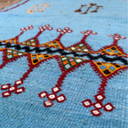 Close-up of a Small Blue Rug with intricate geometric pattern