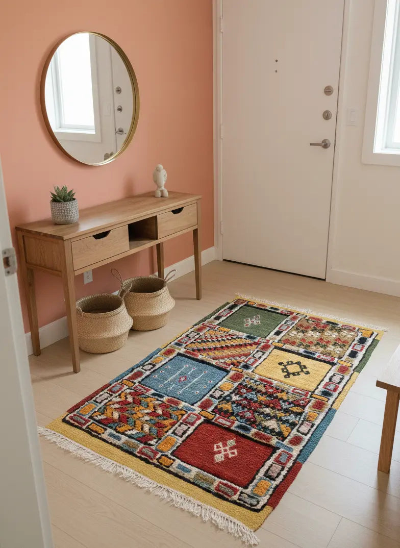 Small Multicolored Knotted & Flatwoven Rug – 112×72 cm (44.1×28.3 in) TazRugs