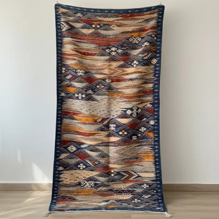 Blue Kilim Moroccan Rug – Handwoven “Picasso” Design