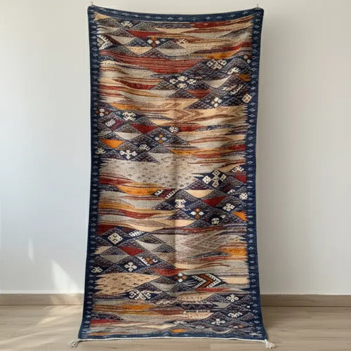 Blue Kilim Moroccan Rug – Handwoven “Picasso” Design