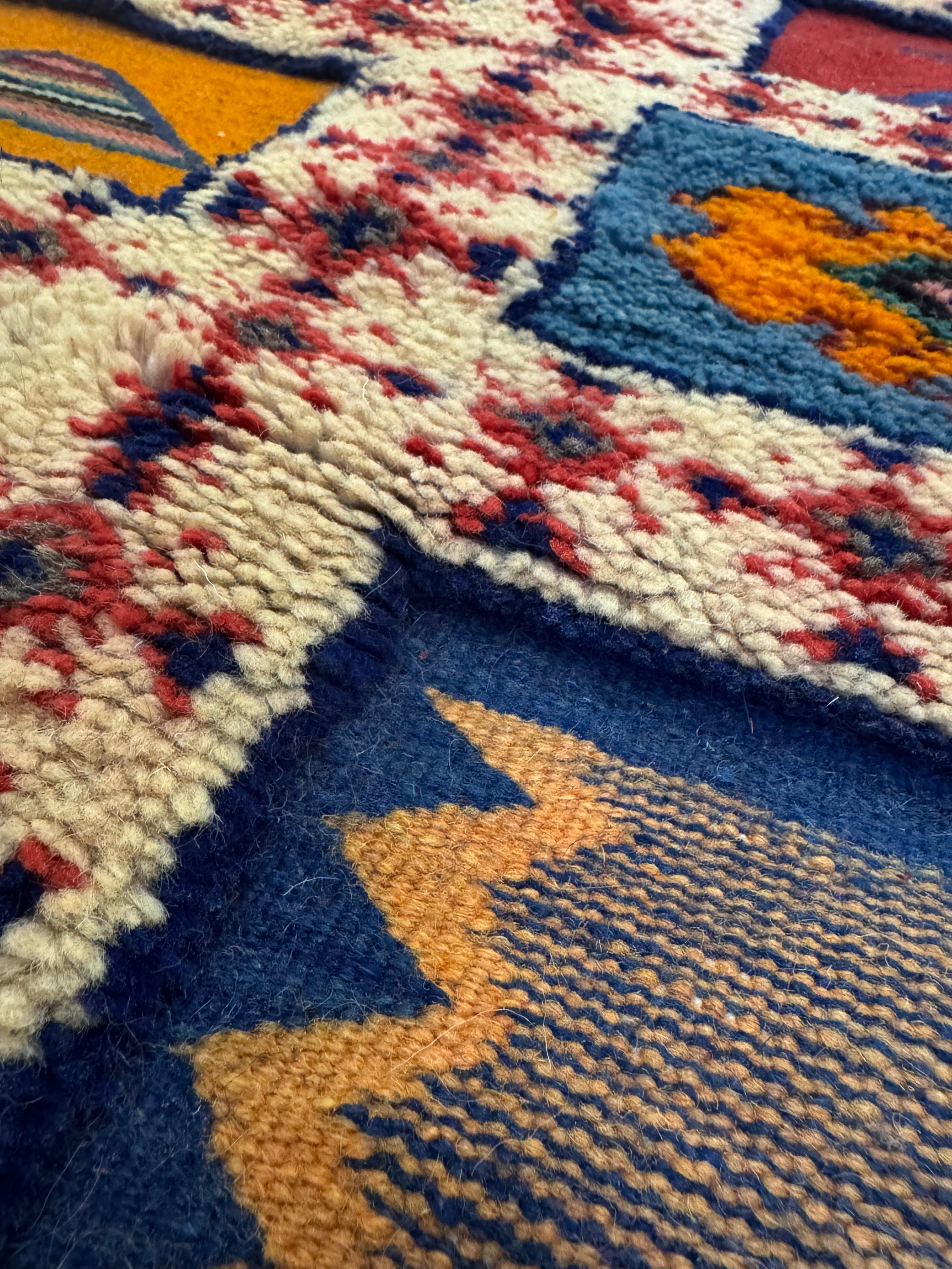 Traditional Amazigh symbols woven into a handmade Moroccan wool runner