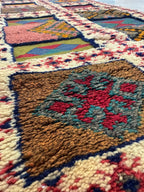 Close-up of hand-knotted and flatwoven wool texture on a Moroccan Berber runner rug