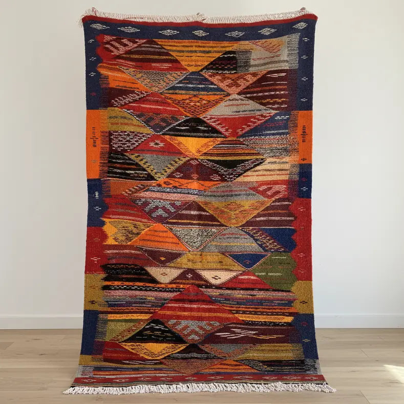 Multicolor Kilim Moroccan Rug – Handwoven Reversible “Picasso” Design