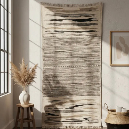 Black & White Moroccan Runner – Handwoven Artisan Wool Piece