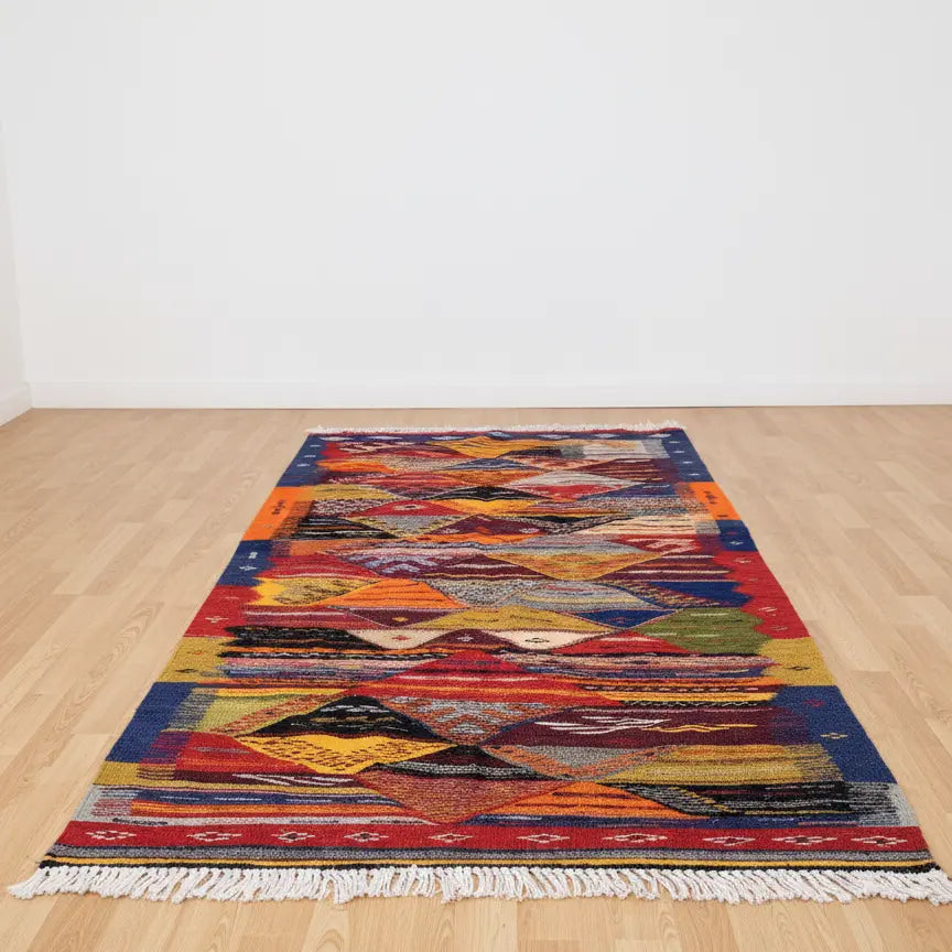 Multicolor Kilim Moroccan Rug – Handwoven Reversible “Picasso” Design