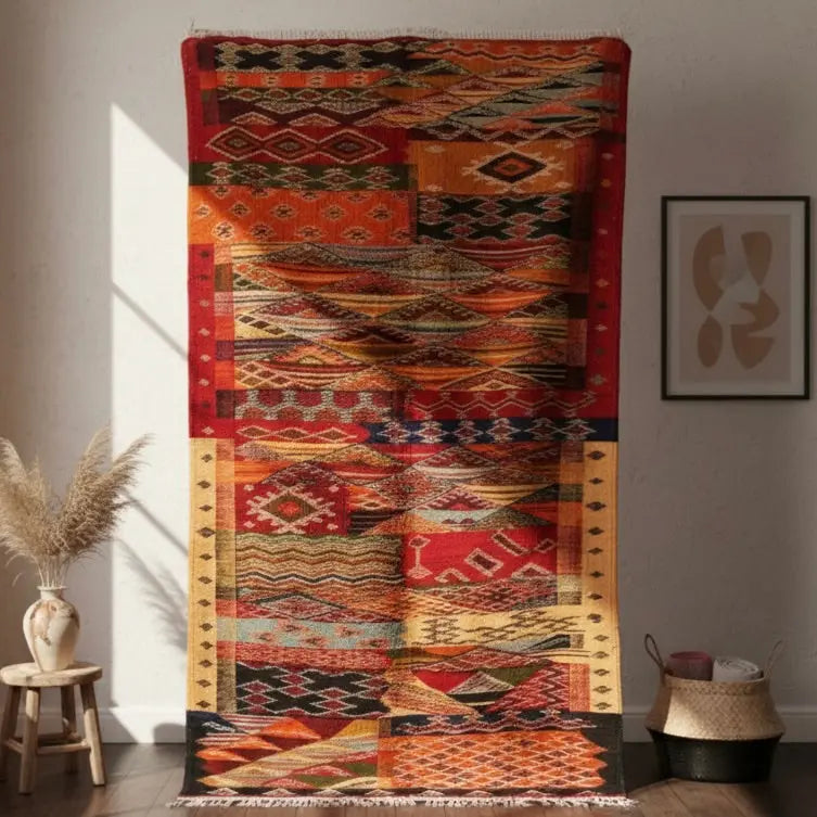Moroccan Kilim Rug – Red Picasso, Handwoven & Reversible