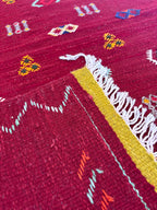 Deep Red Moroccan Kilim Rug with 20 Amazigh Symbols – 39 × 26 in