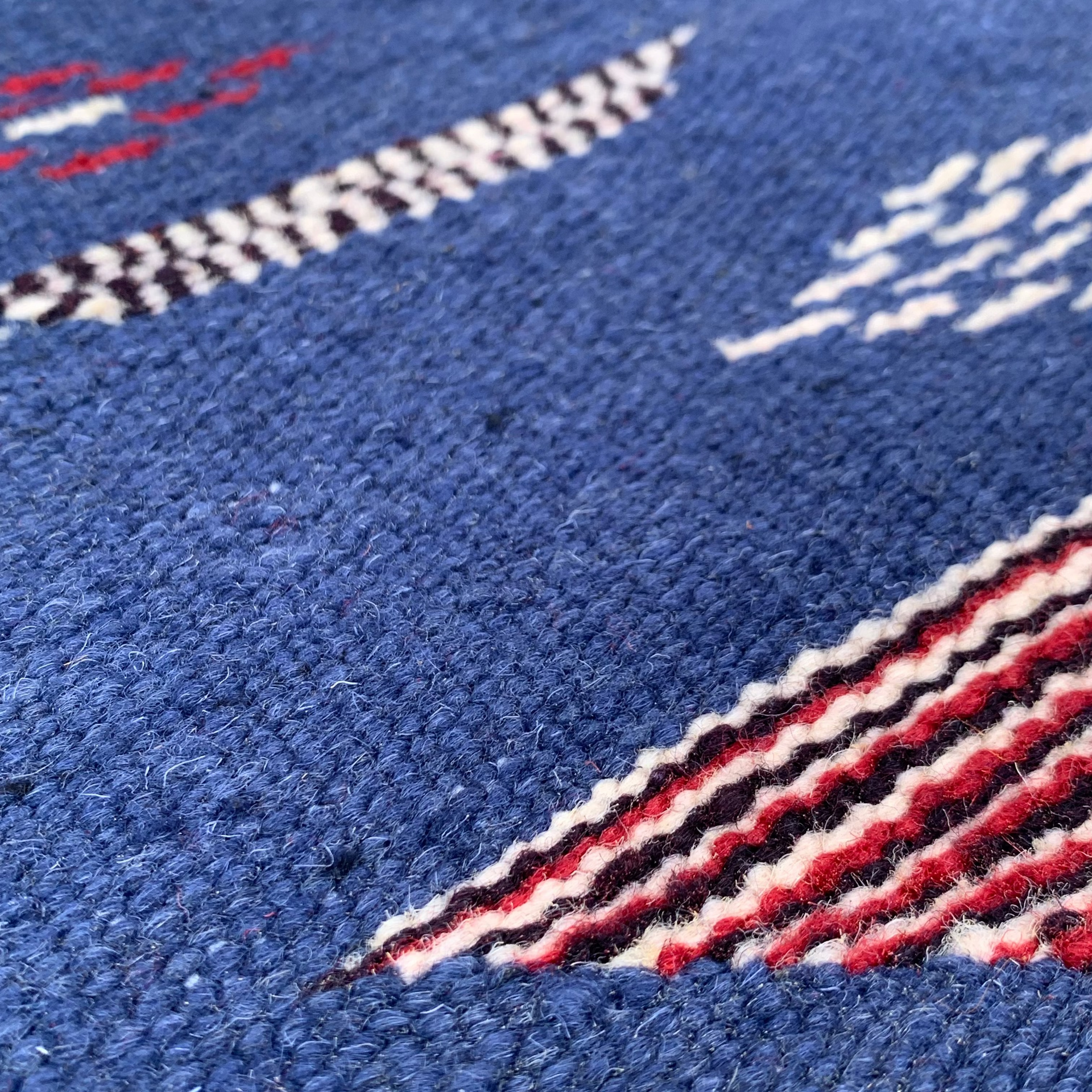 colse up on Navy Blue Kilim Rug