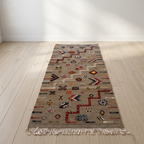 One-of-a-kind Moroccan Berber kilim runner featuring traditional Amazigh motifs