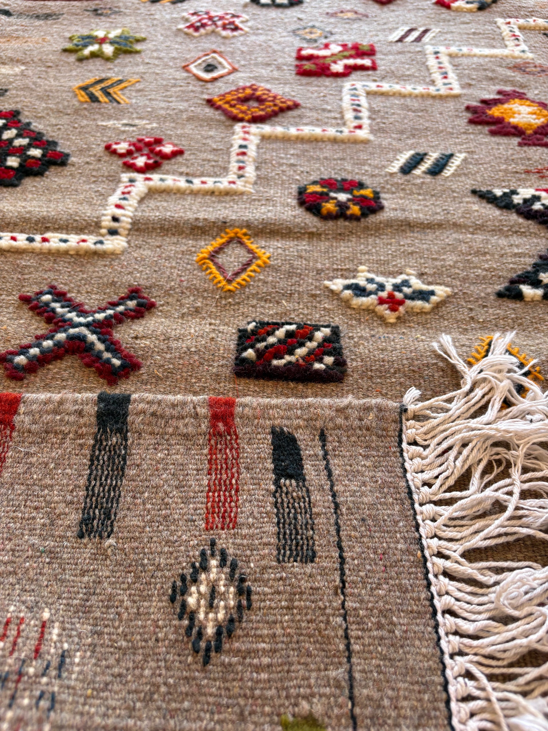 Fringe detail of authentic Moroccan Berber kilim runner