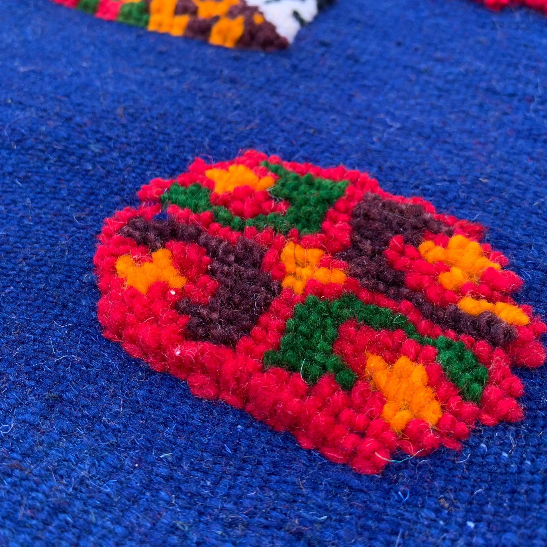  close up of a Moroccan rug – navy blue handwoven runner 