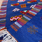 Close-up of a Moroccan rug – navy blue handwoven runner 