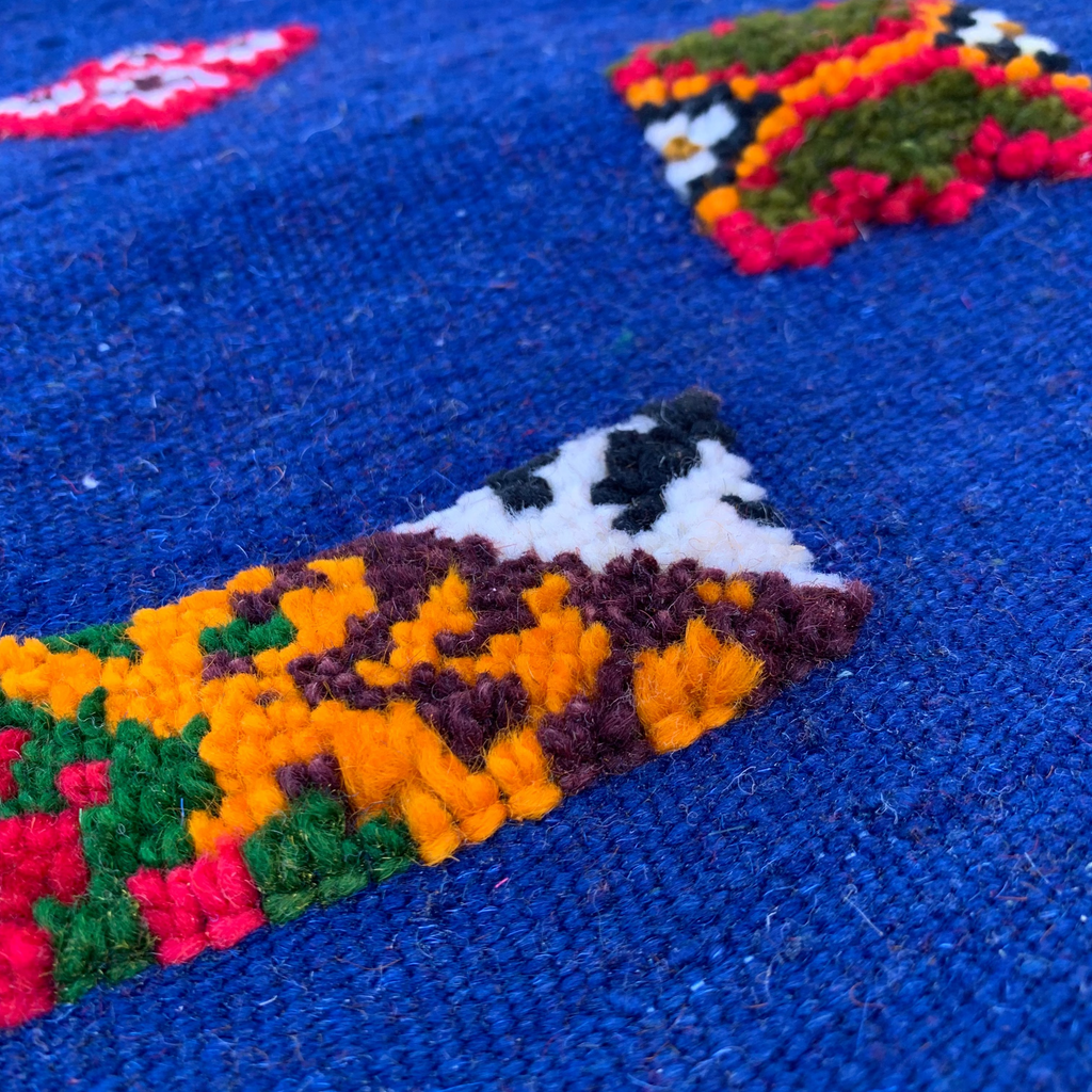 Close-up of a Moroccan rug – navy blue handwoven runner 