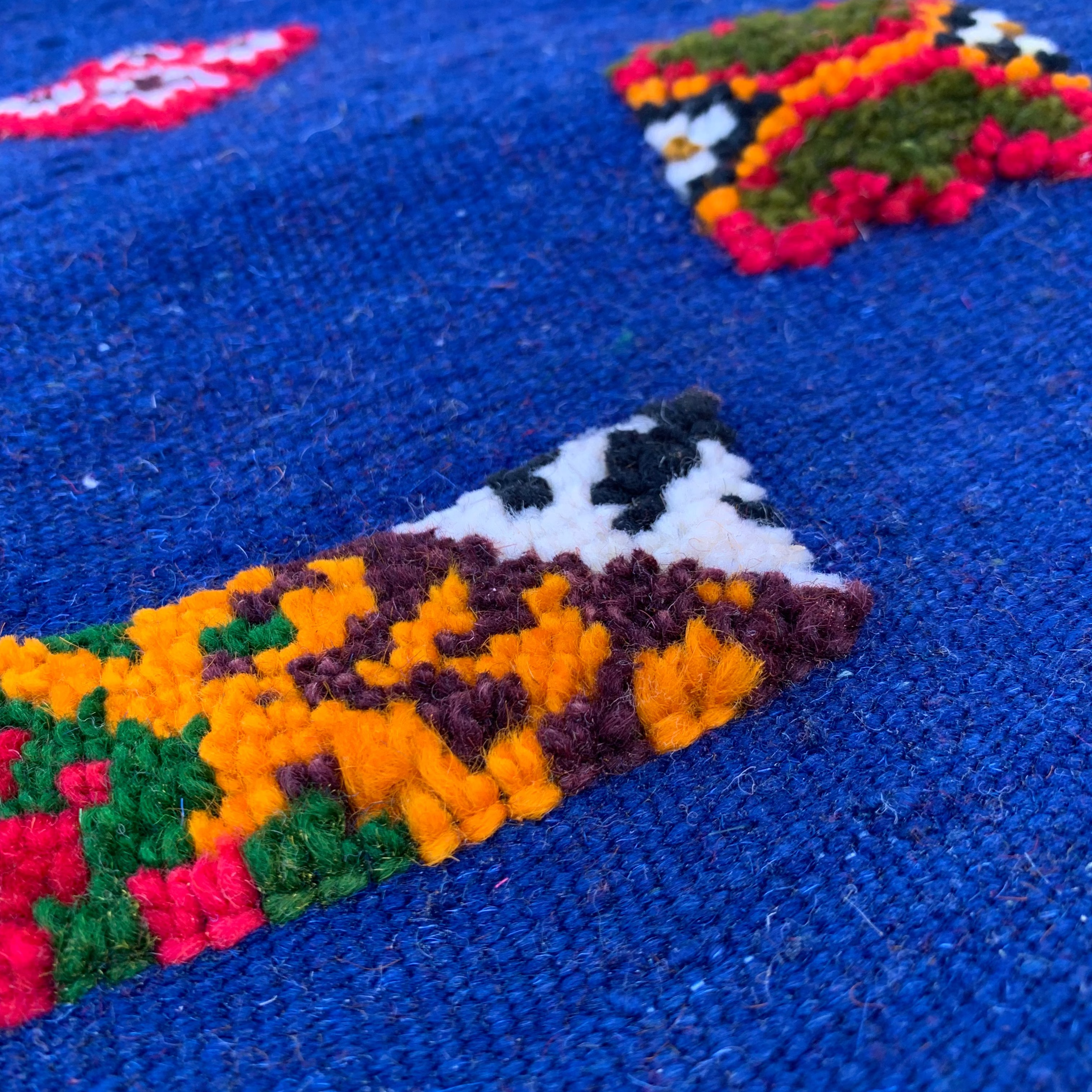 Close-up of a Moroccan rug – navy blue handwoven runner 