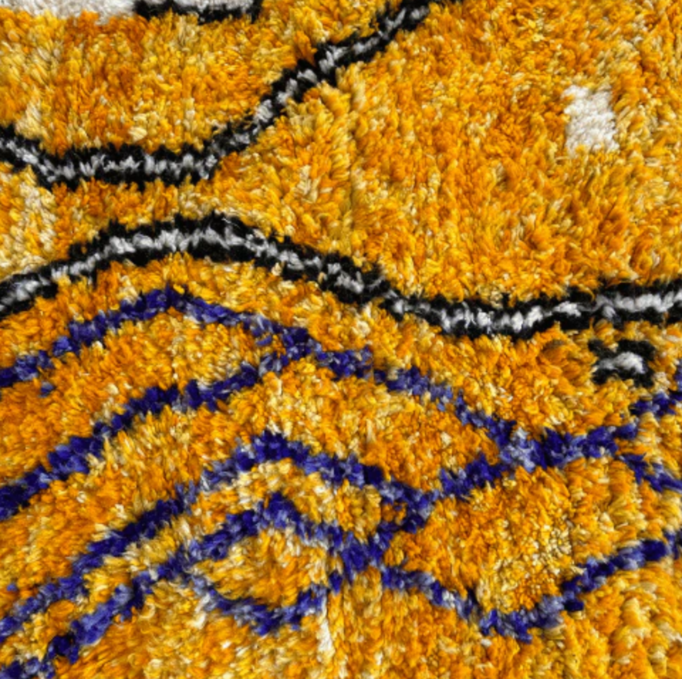 Orange Beni Ouarain Moroccan Rug - Hand-Knotted Wool - Color Accents - 110 x 63 in