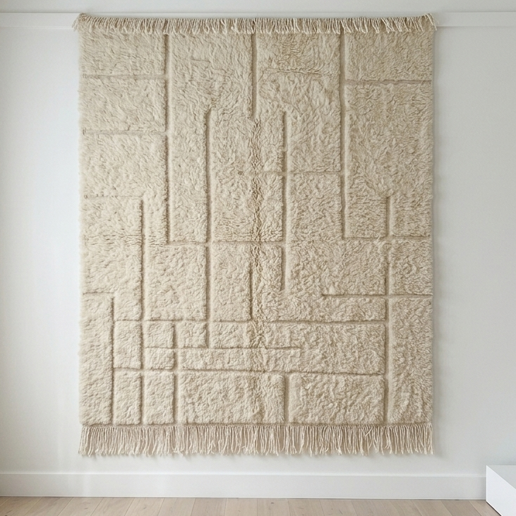 White Beni Ouarain wool rug, handmade Moroccan Berber rug