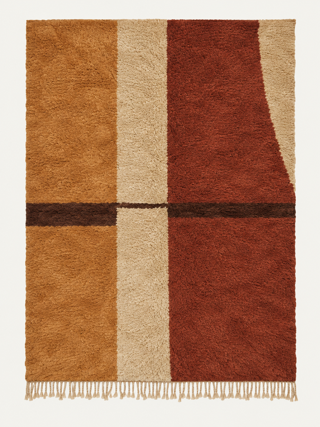 Amber Fields custom Beni Mrirt rug in warm ivory, amber, terracotta and deep brown, hand-knotted in Morocco