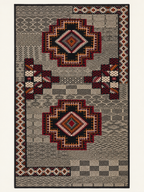 Atlas Emblems custom Taznakht rug in black, ivory, red and ochre with Zanafi flatweave and hand-knotted wool motifs