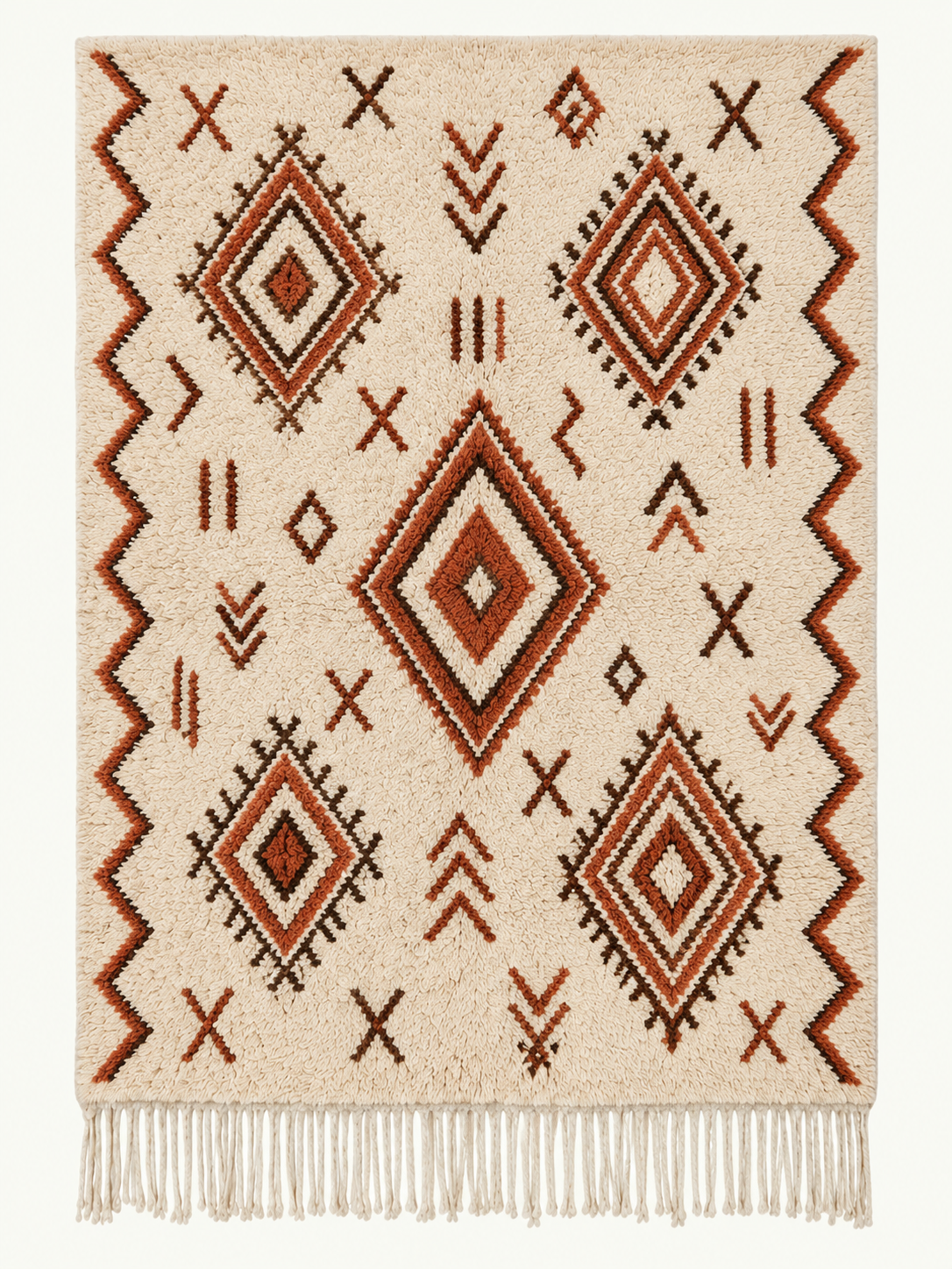 Clay Constellation custom Azilal rug in natural ivory, terracotta and deep brown, hand-knotted in Morocco