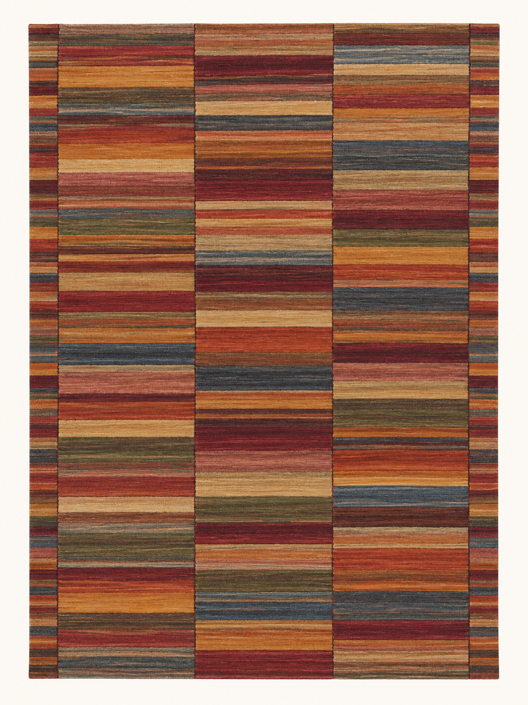 Clay Interval custom Moroccan kilim rug with warm terracotta wool and fine contrasting woven bands