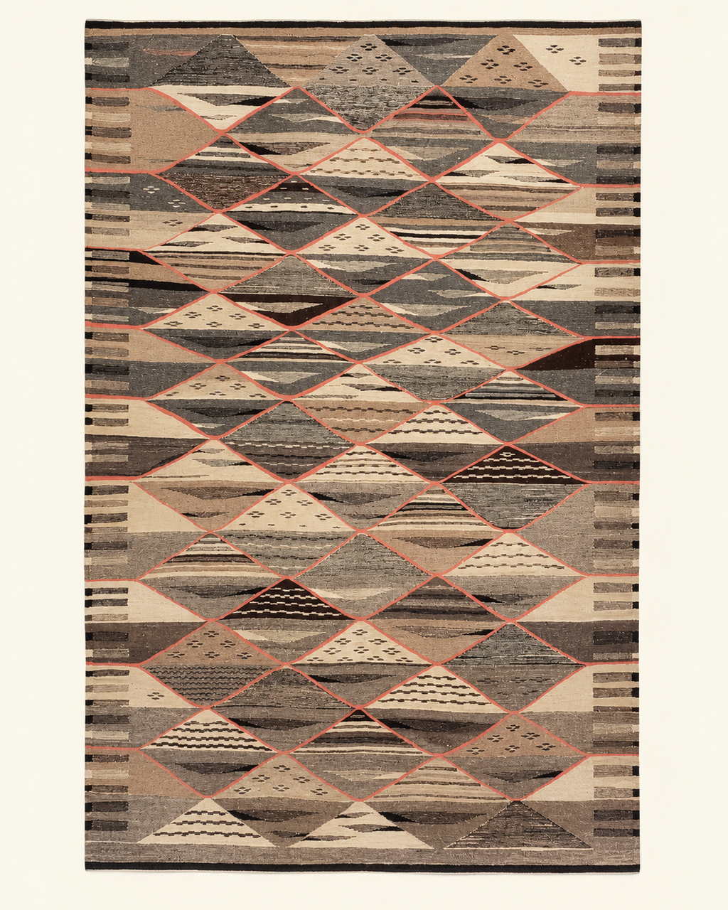 Desert Lattice custom Taznakht flatweave rug in Kharita Picasso technique, handwoven in Morocco