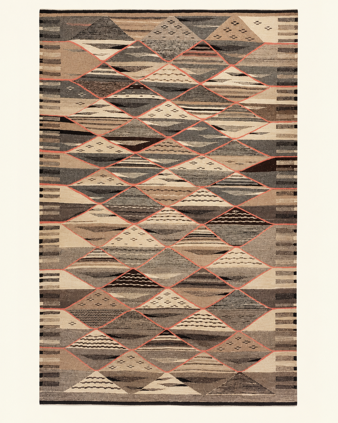 Desert Lattice custom Taznakht flatweave rug in Kharita Picasso technique, handwoven in Morocco