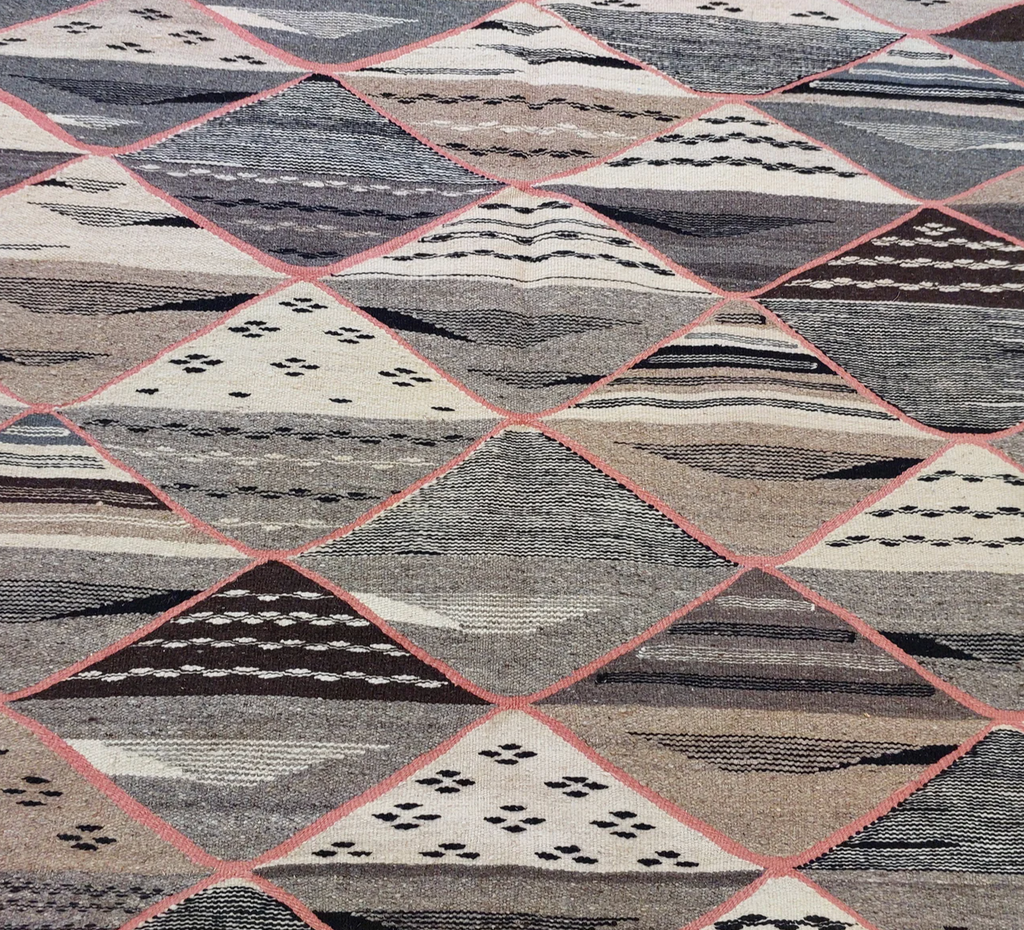 Close-up of Desert Lattice Taznakht rug showing Kharita Picasso flatweave texture