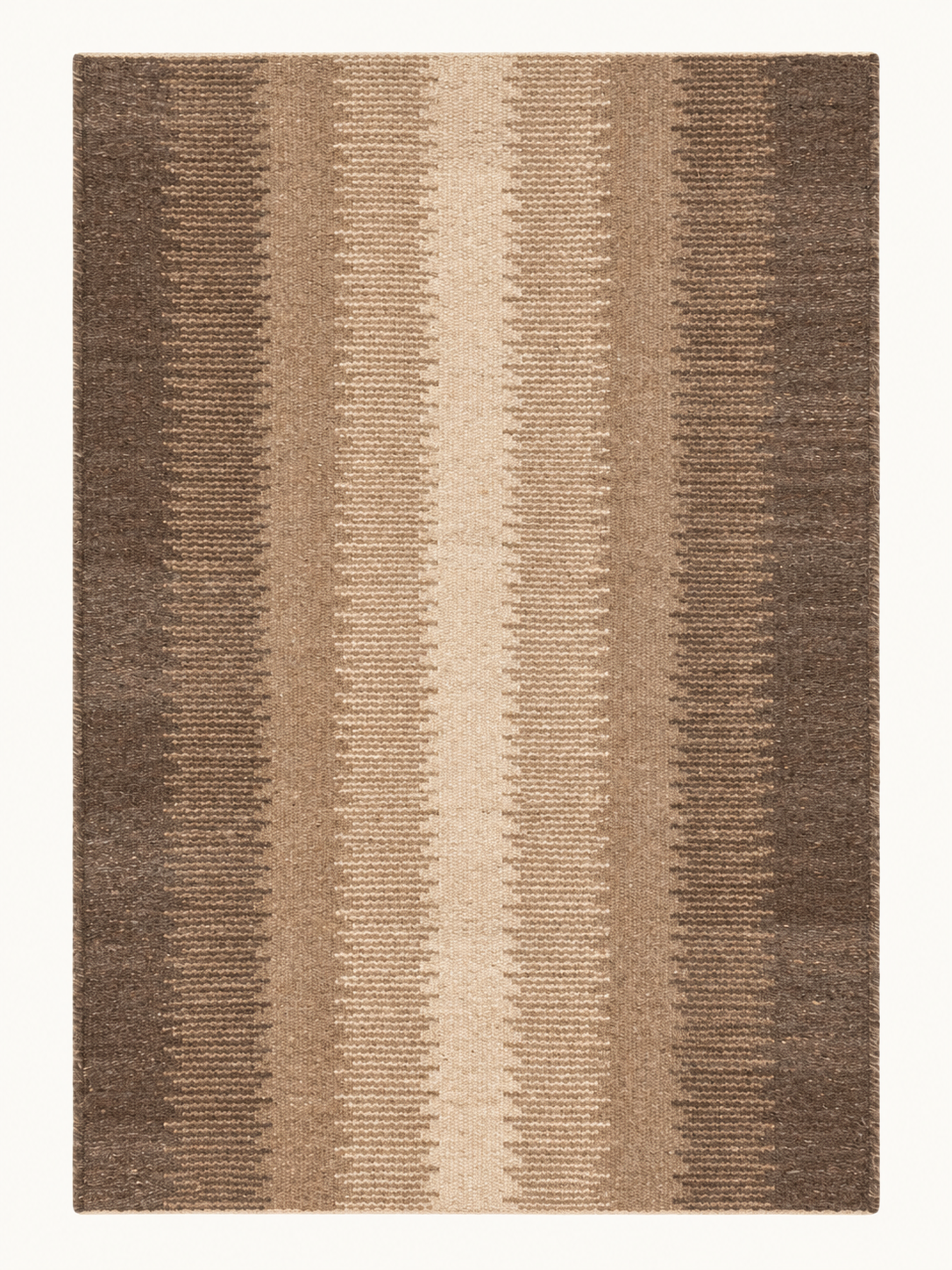 Dune Columns custom Moroccan kilim rug with vertical woven bands in brown, taupe and natural ivory