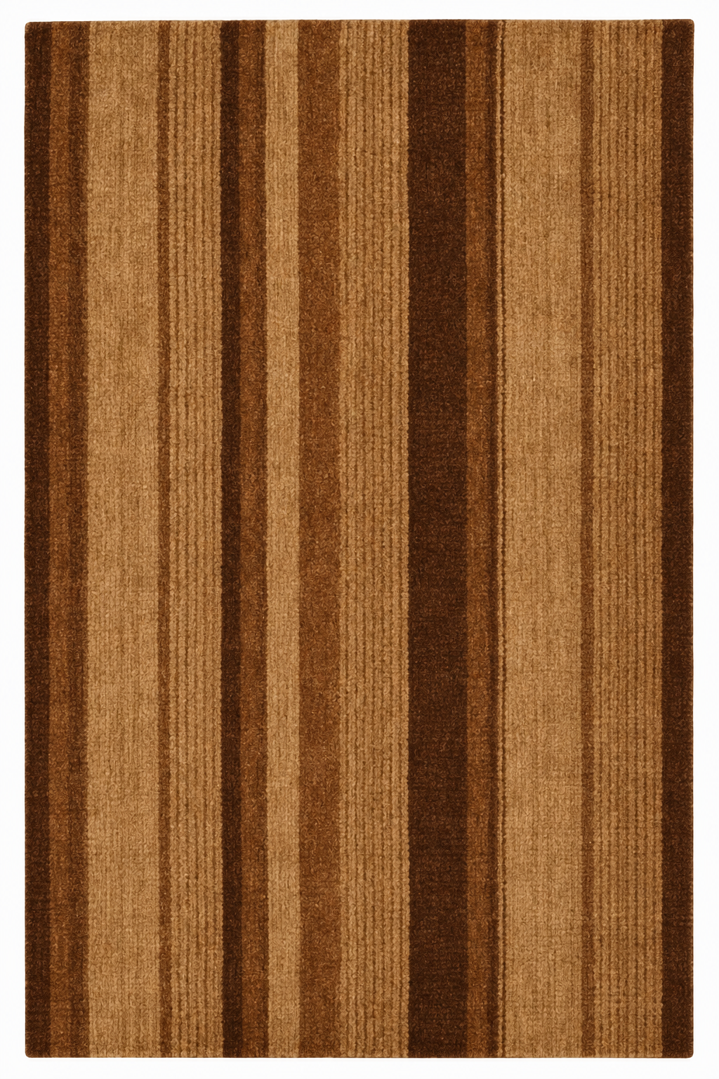 Earth Register custom Moroccan kilim rug with vertical woven bands in caramel, tobacco and deep brown