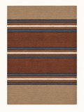 Ember Lines custom Moroccan kilim rug with rust, navy, ivory and taupe woven stripes